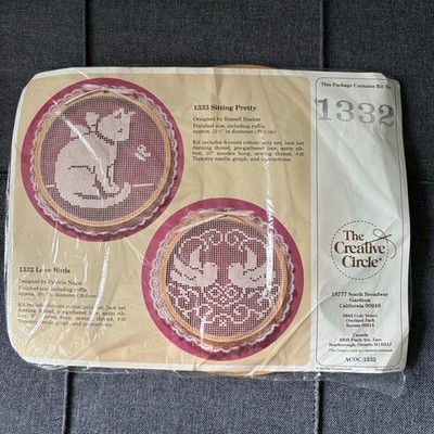 Love Birds Vintage Lace Net Darning Kit by The Creative Circle - 1988 With Hoop