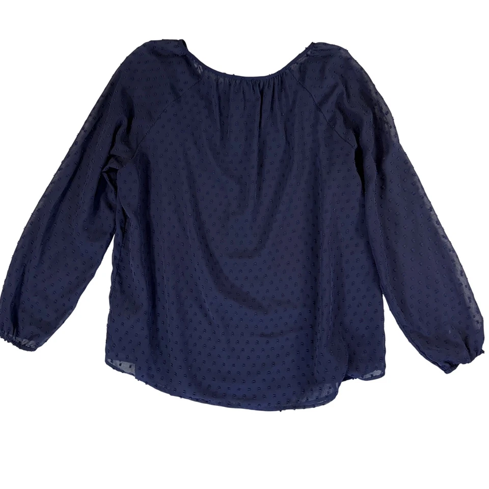 Blusa Ava & Viv Azul Marino Transparente Punto Suizo Manga Larga Talla Grande 1X Oficina Trabajo Foto 4 de 4
