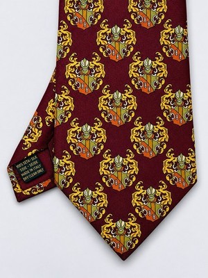 Gucci Vintage Seidenkrawatte Wappen Heraldic Burgundy Gold Made In Italy Luxus
