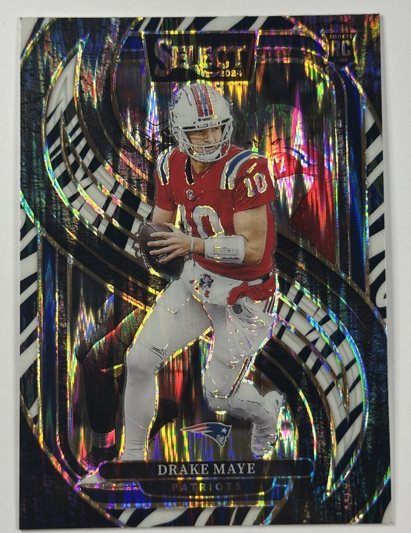 2024 Panini Select - Premier Level Drake Maye #113 Zebra Shock Prizm (RC)