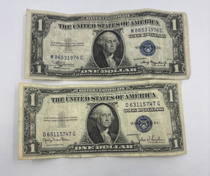 1935 A & 1935 D U.S. Blue Seal $1 Bills Lot Of 2