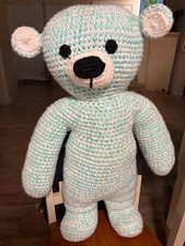 Large Standing Crochet Teddy Bear. Blue  White . Handmade