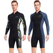 Men's Long Sleeve Shorty Wetsuits 1.5mm Neoprene Diving Suits Front Zip Swimwear
