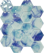 Ink Blue Hexagon Glass Mosaic Tiles - 5 Sheets for Pool Kitchen Decor
