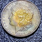💎 1890 A/U Morgan Dollar CRAZY OBV. TONING LGT Album Glue Rev A41