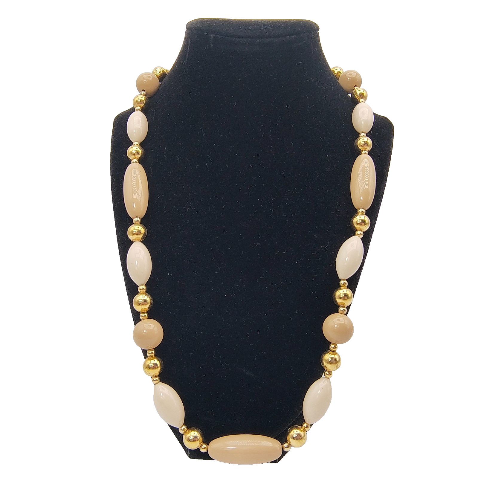 Vintage 1980s Napier Beaded Statement Necklace Neutral & Gold Tone Retro Signed