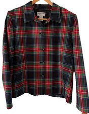 Women s Pendleton Plaid Black Stewart Tartan 100 Wool Jacket Size 14 Petite