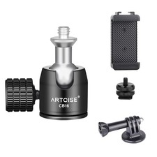 Mini Ball Head Tripod Head with Hot Shoe Mount  Phone Holder  Gopro Adapter