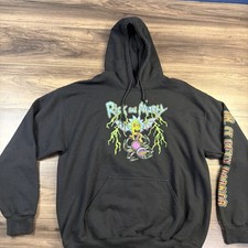 RICK MORTY Hoodie Sweatshirt Men Large Black Cotton Fleece