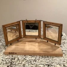 VTG Folding Vanity/Shaving Oak Tri-Beveled Mirror - Standing/Hanging *Free Ship