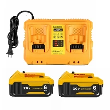 2Pack 20V 6.0Ah Battery &DCB102 Fast Charger for Dewalt 20V XR DCB205 DCB206