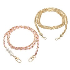 2 Pcs Purse Chain Strap with Pearl, Light Gold Chain with Pink Leather