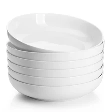 Sweese 22oz Porcelain Pasta Bowls Set of 6-7.6 Inch White Salad Serving Plate...