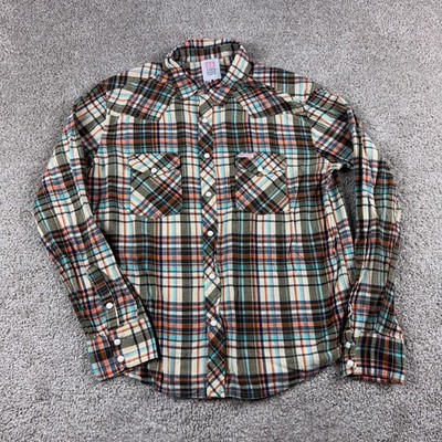 Topo Designs Shirt Mens Large Blue Western Pearl Snap USA Made Yoke Hiking Hike