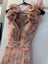 Mac Duggal Pink Ruffle Tiered Floral Cut-Out Chiffon Gown size 6