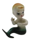 Bone China Blonde Mermaid Figurine Vintage MCM Japan 2" Miniature Kitschy