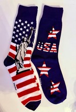 American Flag Statue of Liberty NYC USA Patriotic Stars 2 Pairs Men's Socks