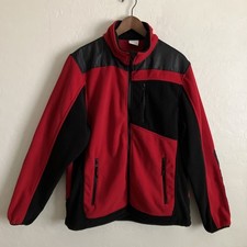 Mens L Jacket Red Black Fleece Full Zip Long Sleeve Pockets Outdoors Warm