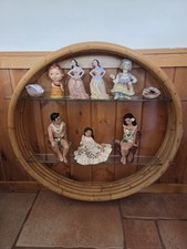 Mid Century Rattan Round Porthole Wall Shelf Display Super Cool Paul Frankl 50's