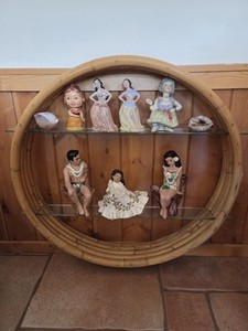 Mid Century Rattan Round Porthole Wall Shelf Display Super Cool Paul Frankl 50's