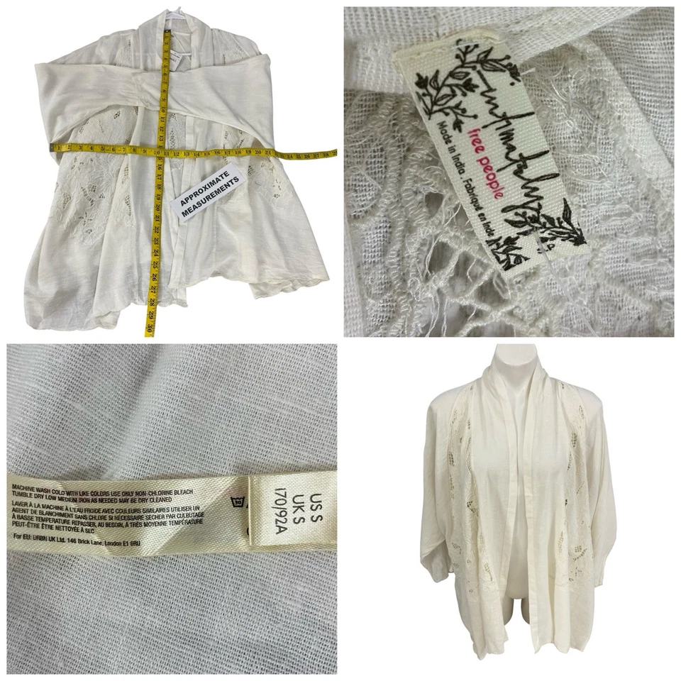 Free People Cardigan Womens Small White Jacket Boho Festival Hippie Cottagecore - Image 3 of 4