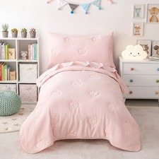 Pink Toddler Bedding Sets for Girls, 4 Piece Floral Embroidery Toddler Bed-in...