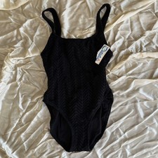 Vintage CATALINA eyelet Swimsuit Black Open Back Size 8 NOS