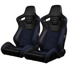 Braum Blue Fabric ELITE-S Racing Seats w/ Black Leatherette BRR1S-BKBU -Pair