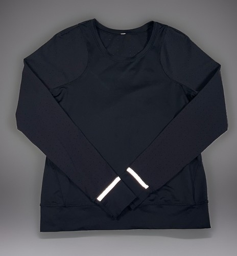 Lululemon Mind Over Miles Perforated Size 8 Long Sleeve Black Breathable Stretch