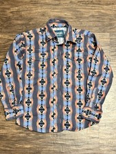 Wrangler Pearl Snap Shirt Boys Medium Blue Black Long Sleeve Aztec Southwestern