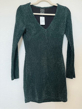 Glitzy Moment Glitter Knit Mini Dress Hunter Green NEW