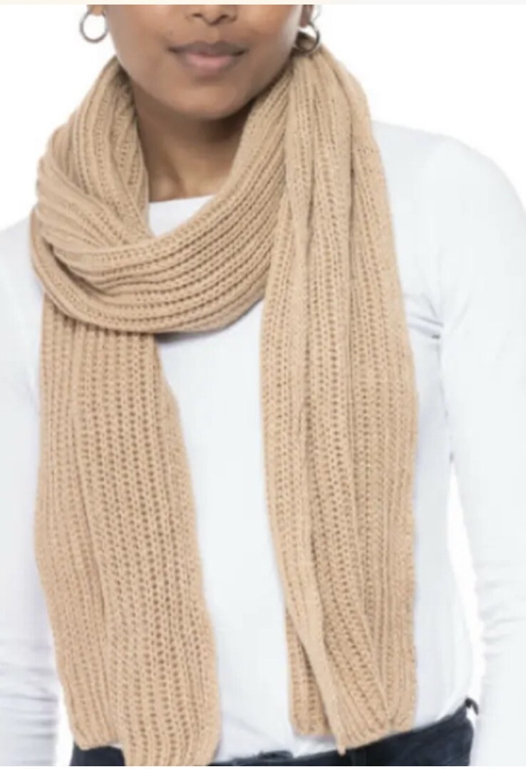 Style and Co Womens Ribbed Metallic Solid Scarf Camel in One Size