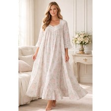 Eileen West for Queen Anne's Lace Floral Nightgown Prairie Lace Trim Ruffle Maxi