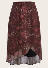 Romwe Dark Fairy Skirt Floral Asymmetrical High Low Tiered Feminine Indie Medium