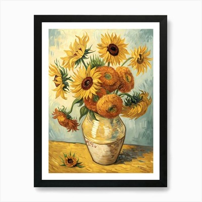 Van Gogh Stil Sonnenblumen klassisch F gerahmtes Wandbild Poster Leinwanddruck Bild