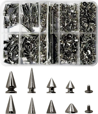 354 Pcs Punk Spikes and Studs Kit 8 Sizes Metal Cone Spike Studs Rivets Silvery