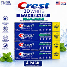 Crest 3D White Stain Eraser Mint Splash Toothpaste 4 Pack Whitening