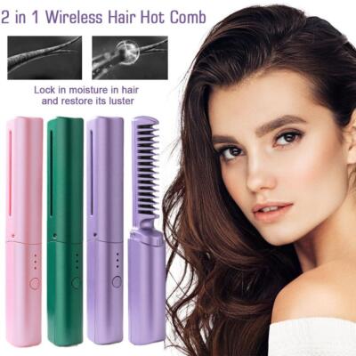 2 in 1 Wireless Hair Hot Comb Mini Usb Charging Straightener Fast Heating K1U