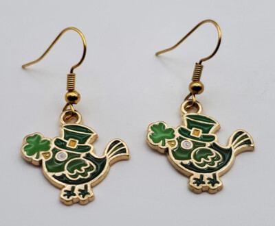St Patricks Green Bird fishhook earrings