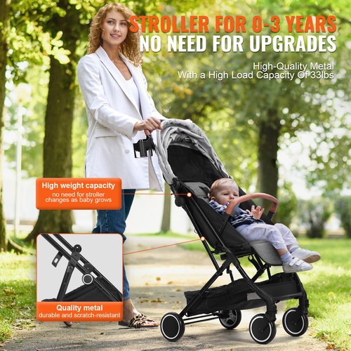 VEVOR Poussette bébé nouveau-né bas âge réglable pliable en un clic gris clair - Photo 5/12
