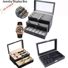 9/15/24 Slots Watch Display Box Jewelry Case Lockable Leather Organizer Storage
