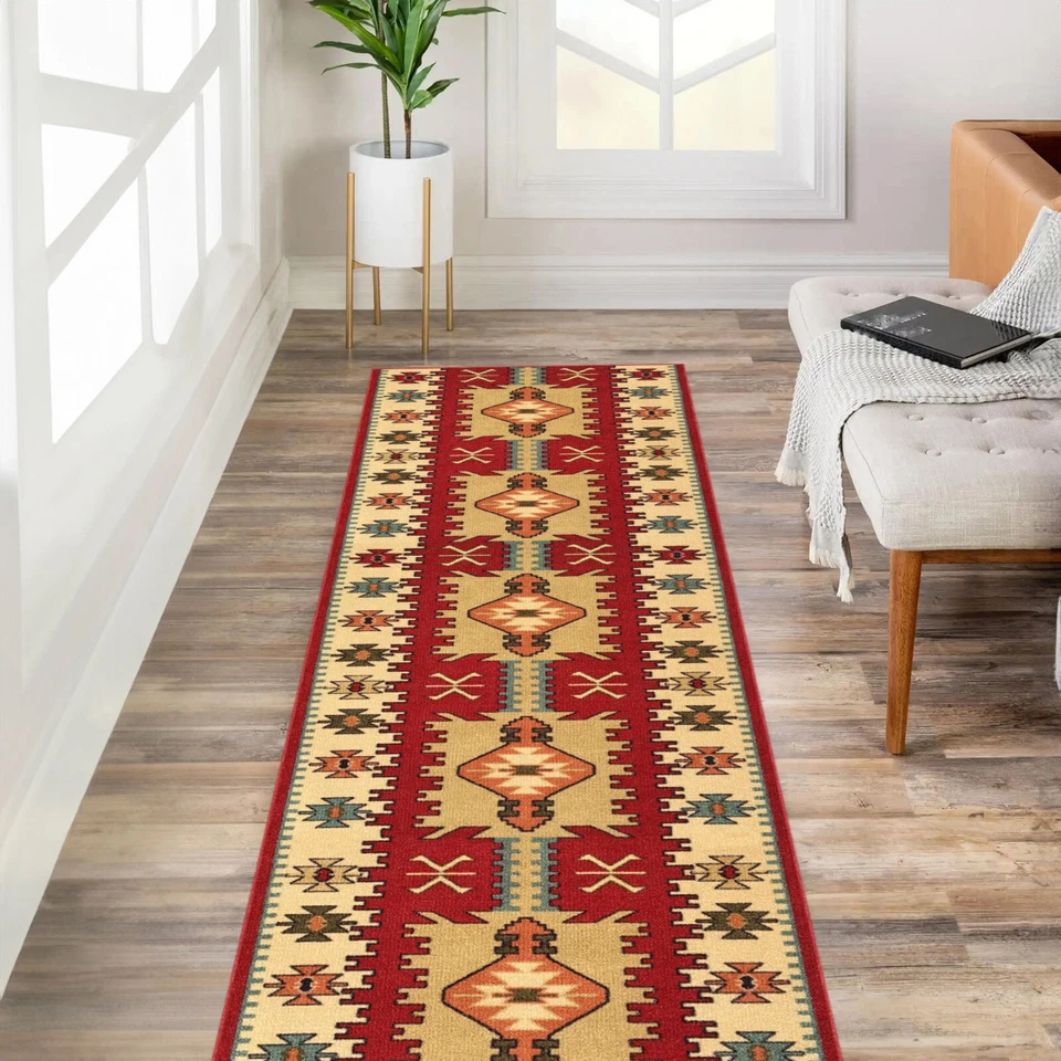 Ковер для прихожей индивидуального размера нескользящий резиновый сзади КРАСНЫЙ богемный восточный - Изображение 2 из 4