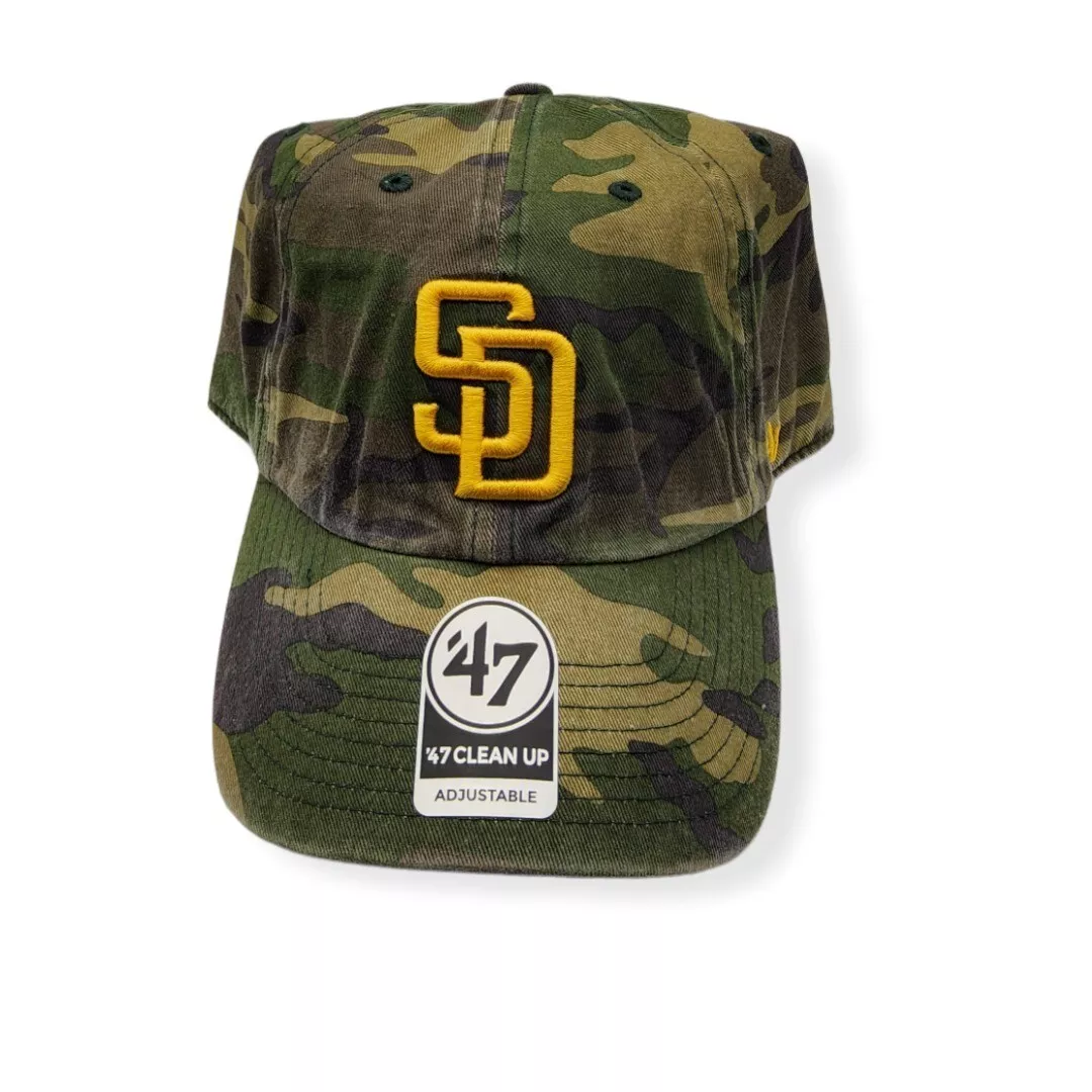 #039;47 San Diego Padres Clean Up Camo/Gold Logo Adjustable Strap Hat Dad  Cap