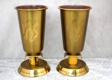 Pair of Older Used Church Flower Vases, All Brass, 9 1/8" ht. (CU270) chalice co