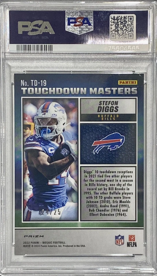 2022 Panini Mosaic #TD19 Stefon Diggs NFL Orange Fluorescent #24/25 PSA 10 GEM - Image 4 of 4