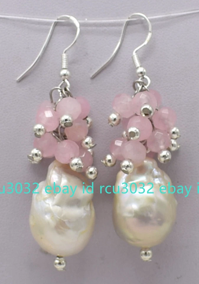 Natural White Baroque Keshi Pearl & Faceted Multciolor Jade Dangle Hook Earrings - Image 4 of 4