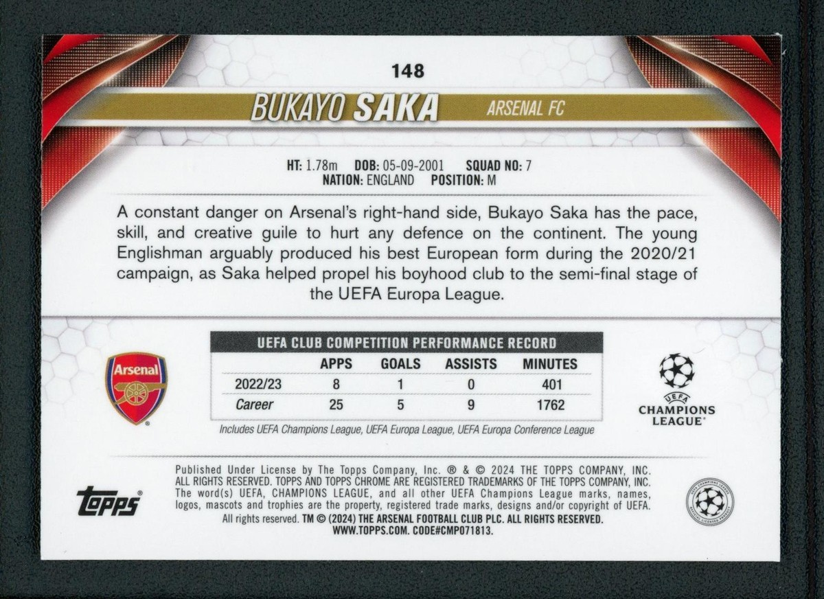 2024 BUKAYO SAKA /199 TOPPS CHROME UEFA CHAMPIONS LEAGUE