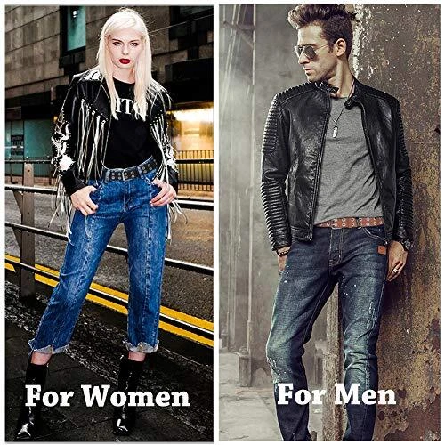 Double Grommet PU Leather Belt for Women Men Punk Rock Metal Jeans Belts Top - Image 2 of 4