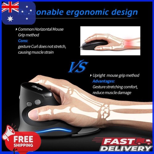 ZELOTES 2400DPI Gaming Mouse Ergonomic Upright Wireless LED Desktop Game Mouse