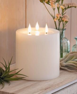 XXL LED 3 Docht Kerze aus Wachs Ø15x18cm creme Mehrdocht Stumpenkerze groß Timer